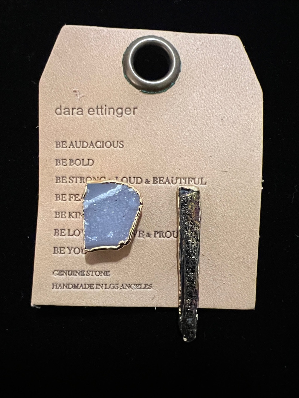 Dara Ettinger 14k plated Blue Druzy & Metallic Bar Asymmetrical Earrings
